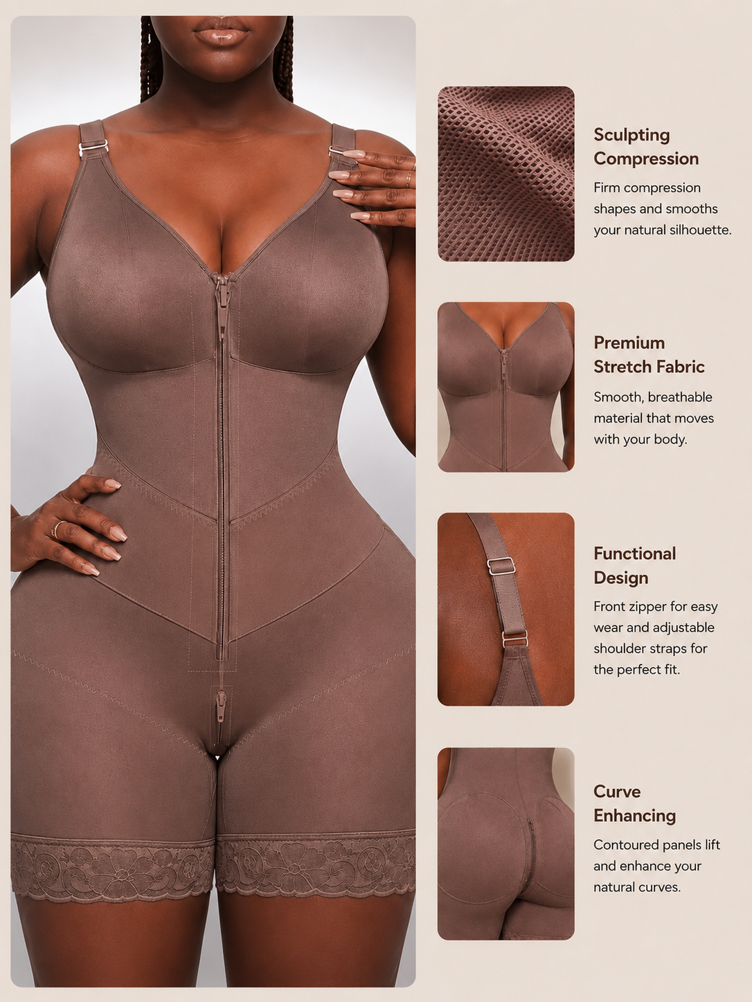 Shopéa Noir – Built-In Bust Full Body Faja with Lace Hem